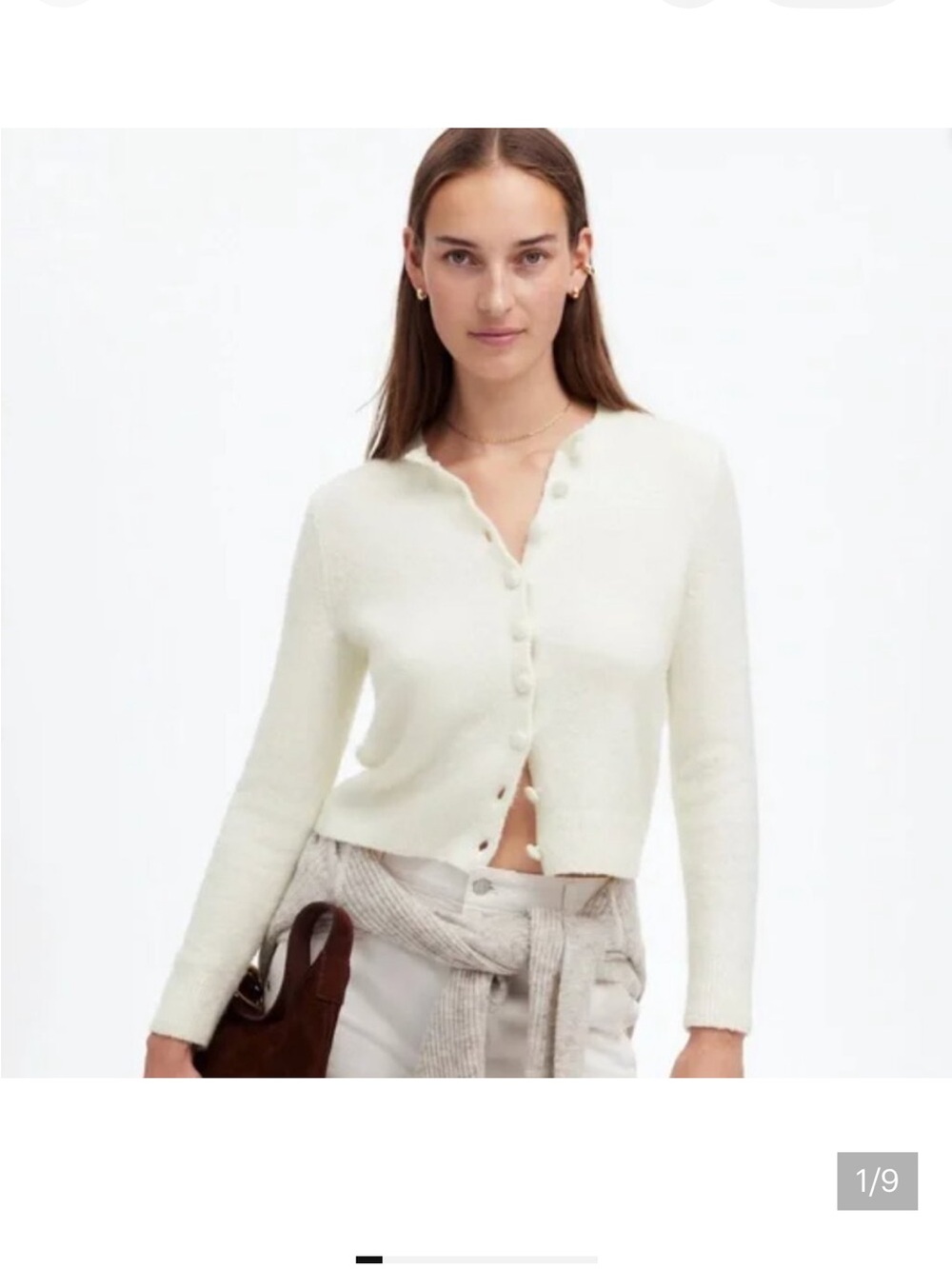 Madewell Ivory Button-Front Cotton Blend Cardigan. Size L. NWT.
